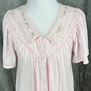 Aria Pink Pointelle Pajamas Nightgown Small Ribbon Trim Cottagecore Coquette